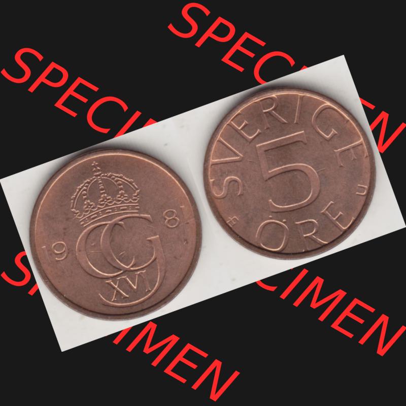 Münzen Schweden Umlaufmünze 1976-1984, 5 Öre 1981, Bild mit Vollansicht als Bildmaterial Sammlung