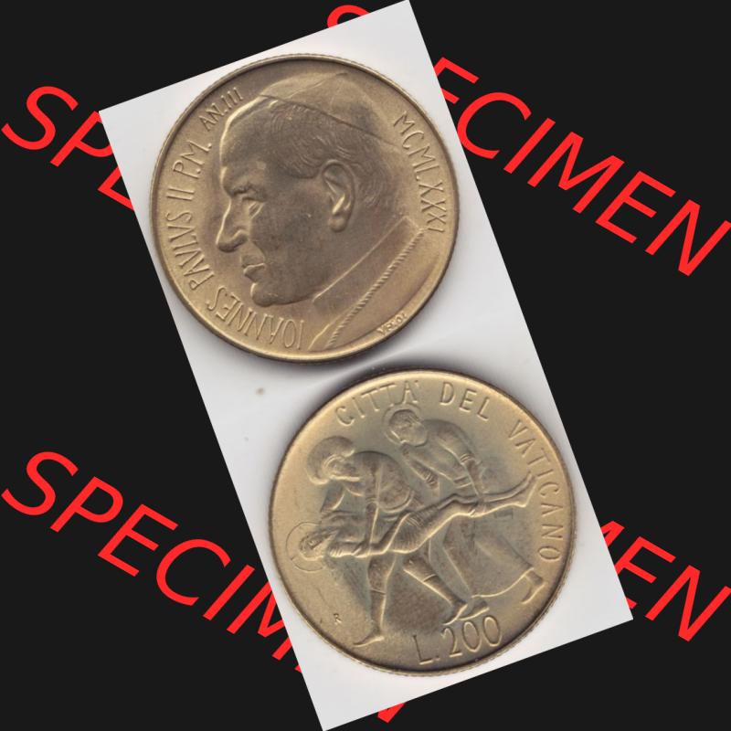 Münzen Vatikan / Vatikanstadt Umlaufmünze 1981-1981, 200 Lire Papst Johannes Paul II, Münzseiten Untereinander als Bildmaterial. Münze aus dem Vatikan der Vatikanstadt... Sammlung