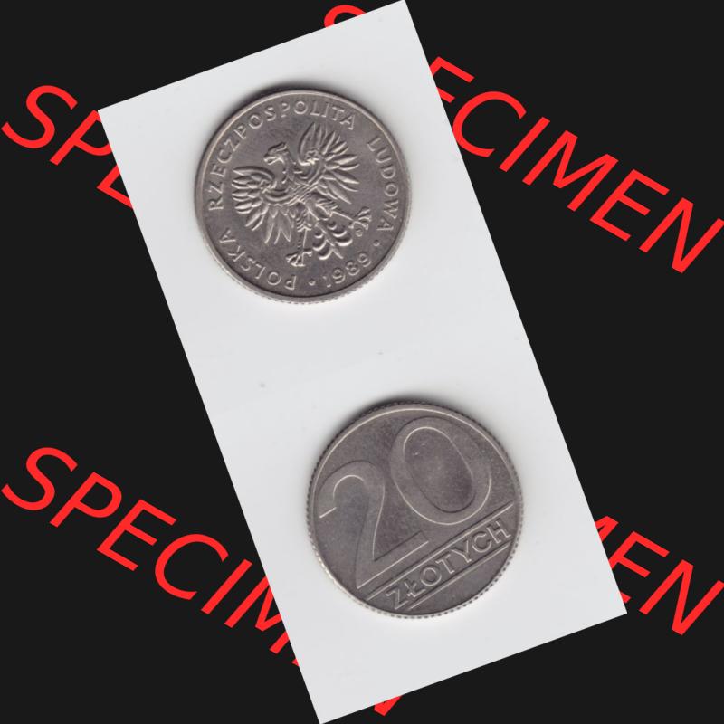 Münzen Polen Umlaufmünze 1989-1990, 20 Zlotych 1989, Münzseiten Untereinander als Bildmaterial Sammlung