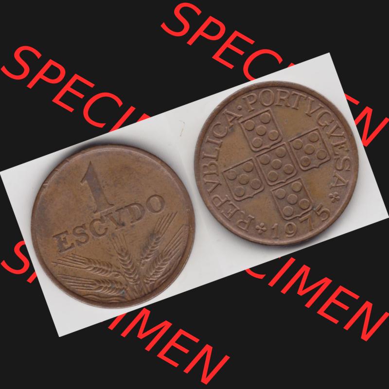 Münzen Portugal Umlaufmünze 1969-1979, 1 Escudo 1975. Vorderseite und Rückseite auf einen Bild/Foto der portugiesischen Umlaufmünze aus Portugal vor der Euro-Einführung... Sammlung