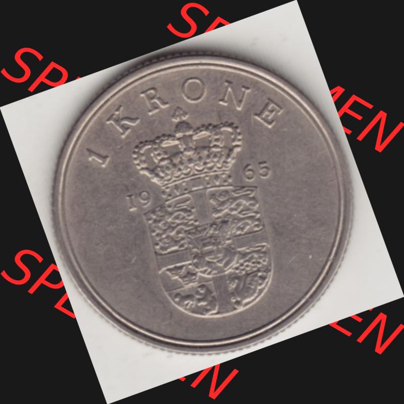 Münzen Dänemark Umlaufmünze 1960-1972, 1 Krone 1965, König Frederick IX. Rückseite der alten dänischen Umlaufmünze aus Dänemark zum katalogisieren... Sammlung