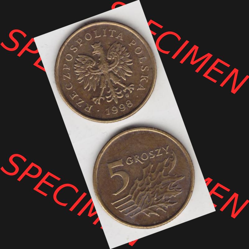 Münzen Polen Umlaufmünze 1990-2014, 5 Groszy 1998, Münzseiten Untereinander als Bildmaterial Sammlung