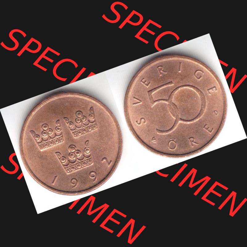 Münzen Schweden Umlaufmünze 1992-2009, 50 Öre 1992, Bild mit Vollansicht als Bildmaterial Sammlung