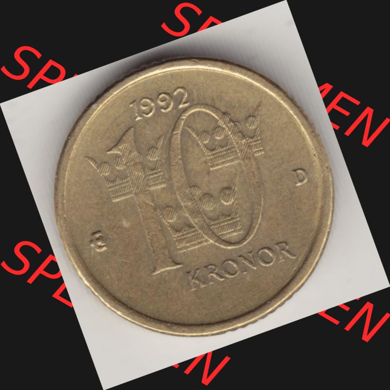 Münzen Schweden Umlaufmünze 1991-2000, 10 Kronen 1992, Bild mit Rückseite der Münze als Bildmaterial Sammlung