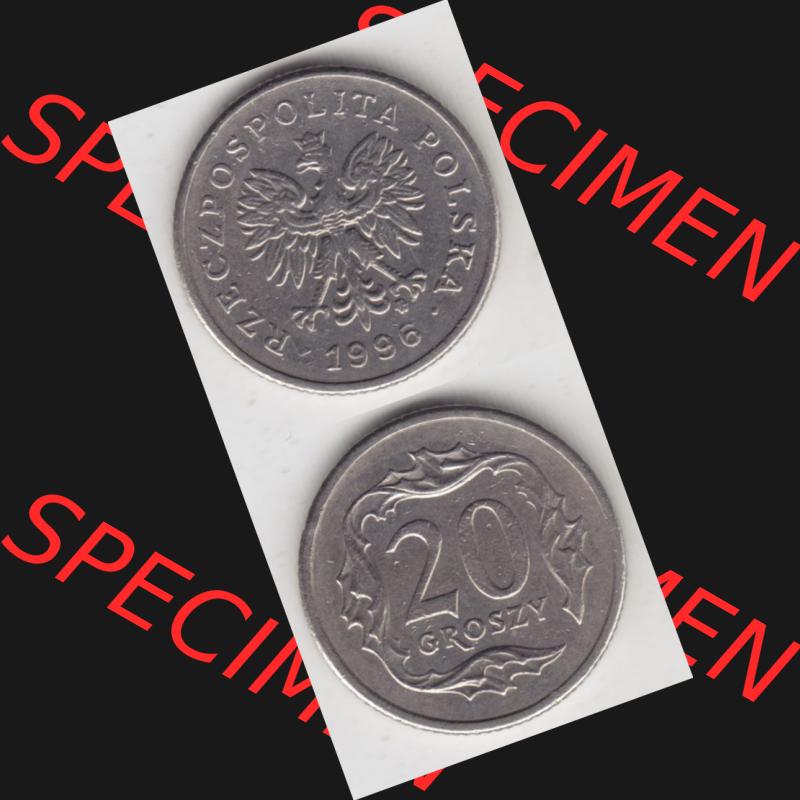 Münzen Polen Umlaufmünze 1990-2016, 20 Groszy 1996, Münzseiten Untereinander als Bildmaterial Sammlung