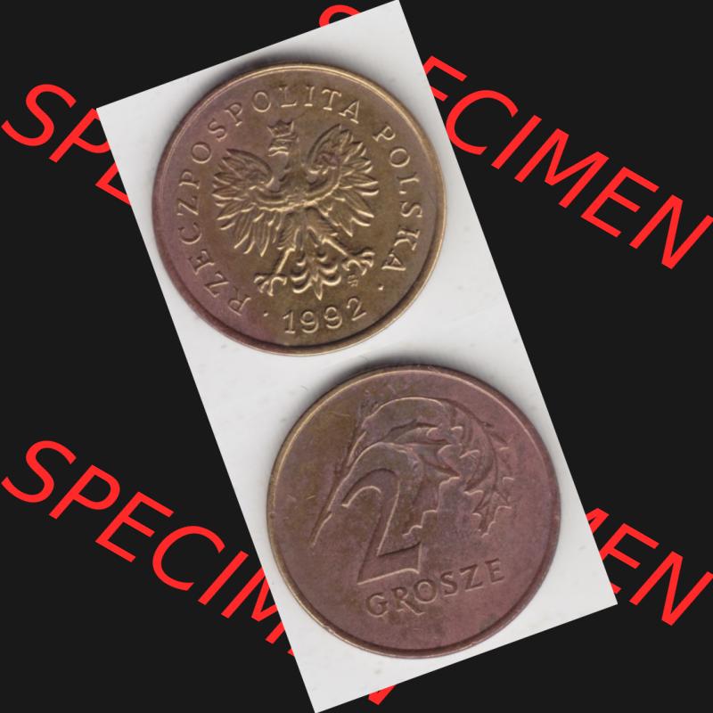 Münzen Polen Umlaufmünze 1990-2014, 2 Grosze 1992, Münzseiten Untereinander als Bildmaterial Sammlung