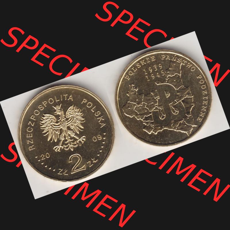 Münzen Polen Gedenkmünze 2009-2009, 2 Zloty, 70. Jahrestag - polnische Untergrundbewegung, Bild mit Vollansicht als Bildmaterial Sammlung