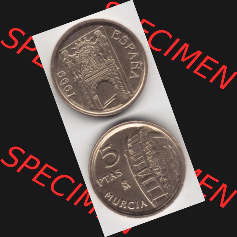 Münzen Spanien Umlaufmünze 1999-1999, 5 Peseten 1999, Münze aus Spanien, Umlaufmünze / aus Zahlungsverkehr mit Münzseiten Vertikal / Untereinander auf... Sammlung