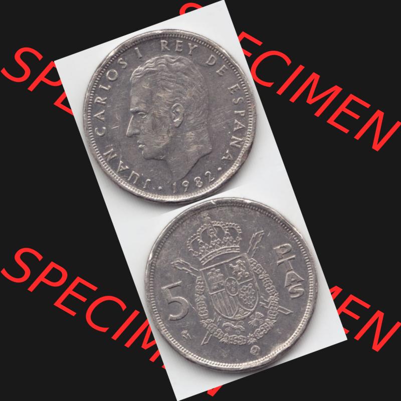 Münzen Spanien Umlaufmünze 1982-1989, 5 PETAS, Peseten 1982, Münze aus Spanien, Umlaufmünze / aus Zahlungsverkehr mit Münzseiten Vertikal / Untereinander... Sammlung