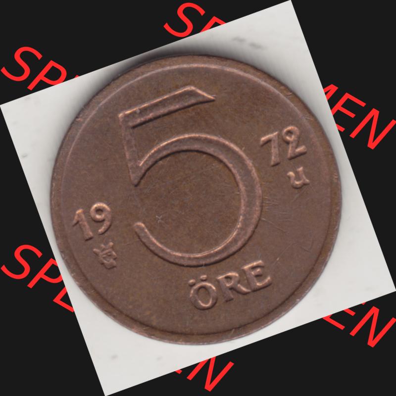 Münzen Schweden Umlaufmünze 1972-1973, 5 Öre 1972, Bild mit Rückseite der Münze als Bildmaterial Sammlung