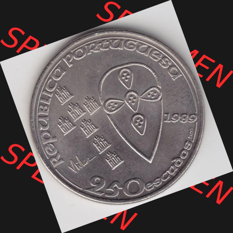 Münzen Portugal Gedenkmünze 1989-1989, 250 Escudos Batalha de Ourique, Schlacht von Ourique. Vorderseite der Gedenkmünze aus Portugal zum katalogisieren im Münzen-Katalog... Sammlung