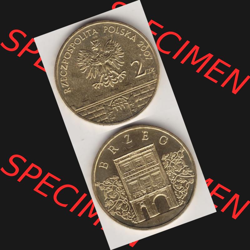 Münzen Polen Gedenkmünze 2007-2007, 2 Zloty, Historische Städte in Polen - Brzeg, Münzseiten Untereinander als Bildmaterial Sammlung