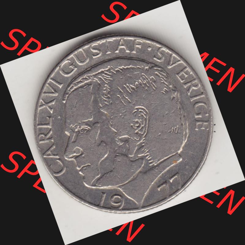 Münzen Schweden Umlaufmünze 1976-1981, 1 Krone 1977, Bild mit Vorderseite der Münze als Bildmaterial Sammlung
