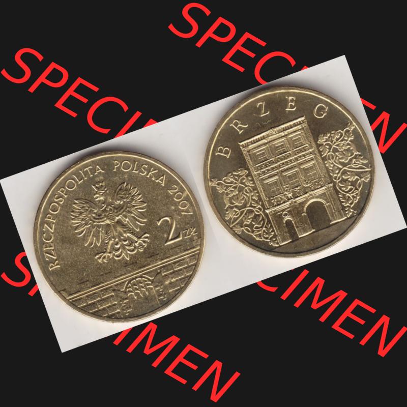 Münzen Polen Gedenkmünze 2007-2007, 2 Zloty, Historische Städte in Polen - Brzeg, Bild mit Vollansicht als Bildmaterial Sammlung
