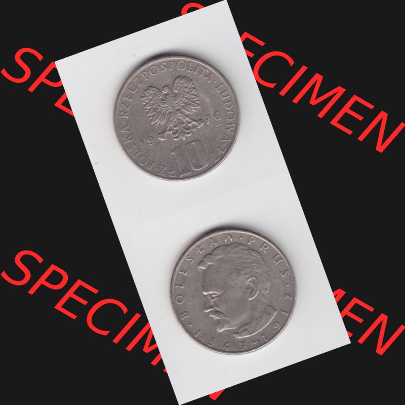 Münzen Polen Umlaufmünze 1975-1984, 10 Zlotych Boleslaw Prus 1976, Münzseiten Untereinander als Bildmaterial Sammlung