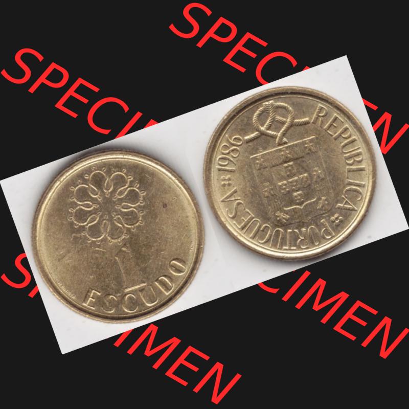 Münzen Portugal Umlaufmünze 1986-2001, 1 Escudo 1986. Vorderseite und Rückseite auf einen Bild/Foto der portugiesischen Umlaufmünze aus Portugal vor der Euro-Einführung... Sammlung