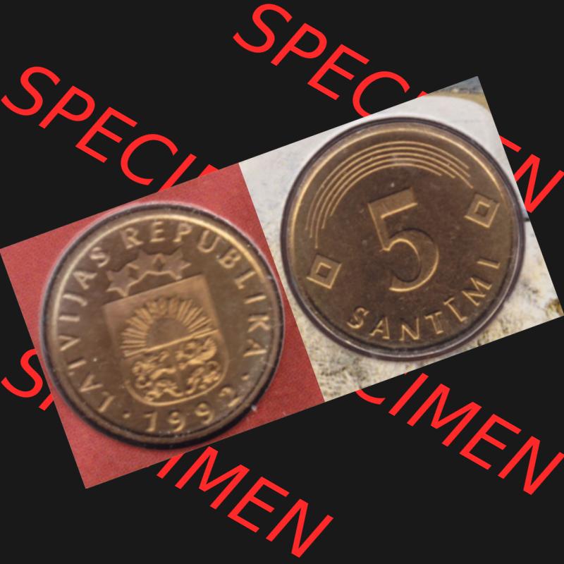 Münzen Lettland Umlaufmünze 1992-2009, 5 Centimes 1992, aus Münzensatz Bild mit horizontaler Vollansicht als Bildmaterial Sammlung