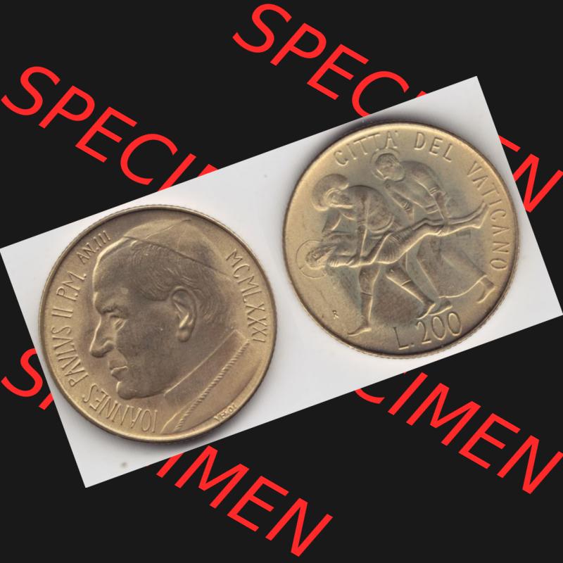 Münzen Vatikan / Vatikanstadt Umlaufmünze 1981-1981, 200 Lire Papst Johannes Paul II, Bild mit Vollansicht als Bildmaterial. Münze aus dem Vatikan der Vatikanstadt... Sammlung