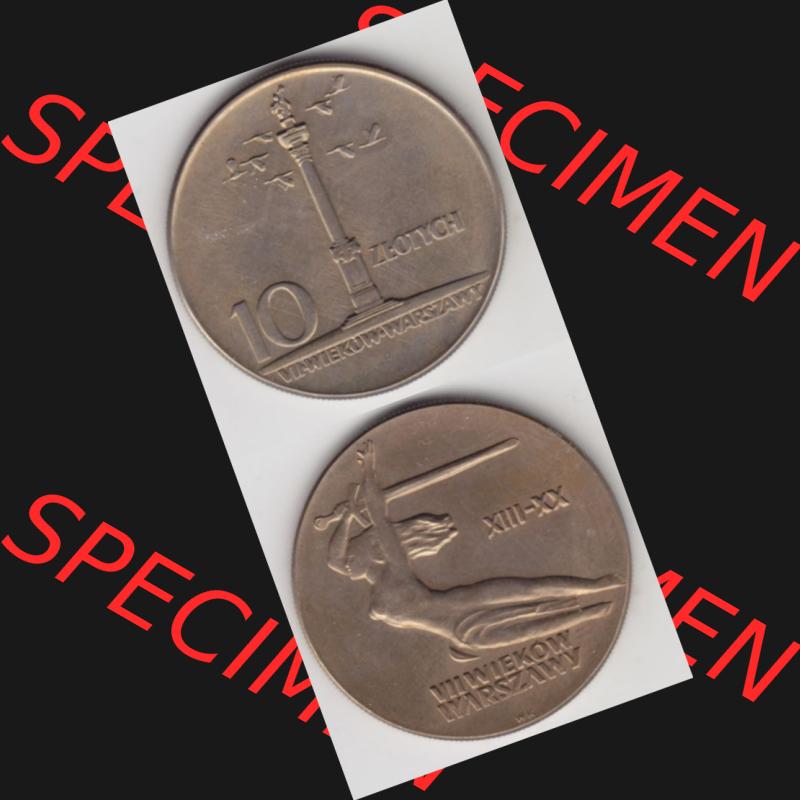 Münzen Polen Gedenkmünze 1965-1965, 10 Zloty 700 Jahre Warschau, Sigismundssäule, Münzseiten Untereinander als Bildmaterial Sammlung