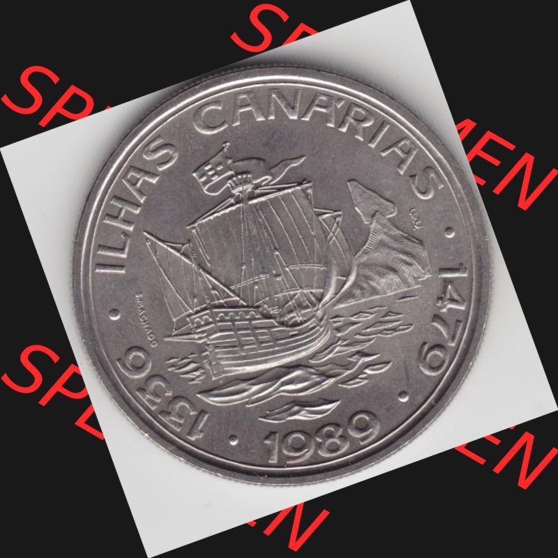 Münzen Portugal Gedenkmünze 1989-1989, 100 Escudos Ilhas Canarias. Rückseite der portugiesischen Gedenkmünze aus Portugal vor der Euro-Einführung in Portugal zum katalogisieren... Sammlung