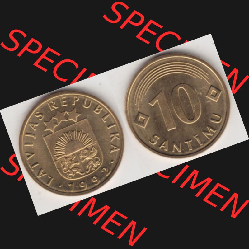 Münzen Lettland Umlaufmünze 1992-2008, 10 Santimu 1992, Bild mit horizontaler Vollansicht als Bildmaterial Sammlung