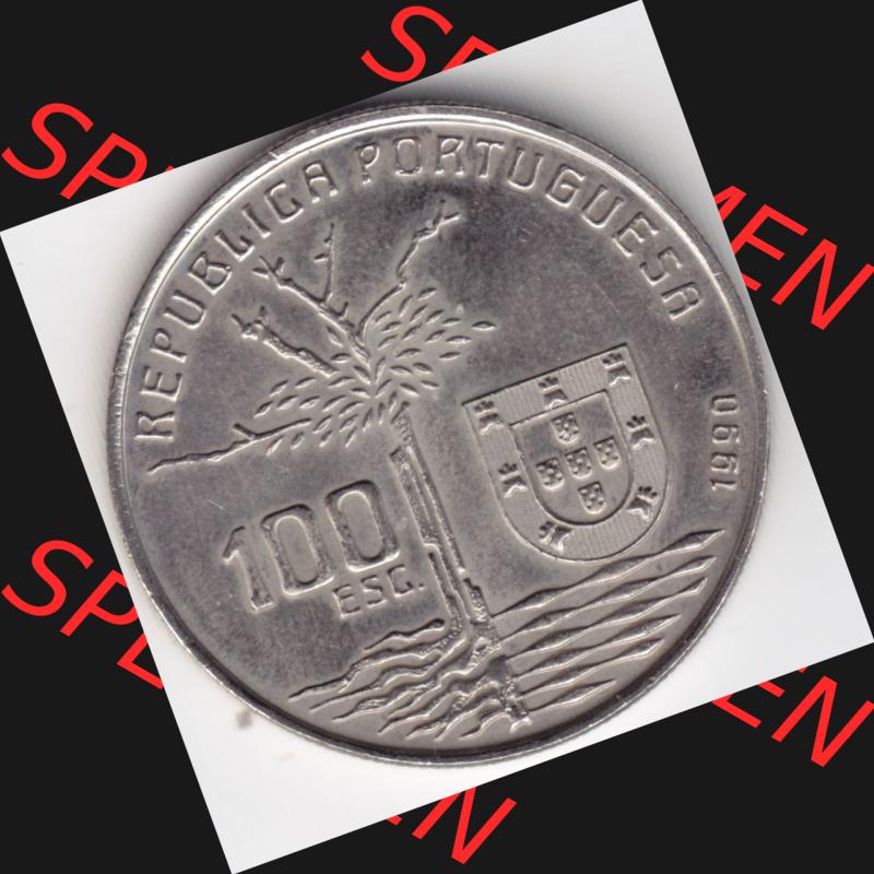 Münzen Portugal Gedenkmünze 1990-1990, 100 Escudos, Camilo Castelo Braiico. Vorderseite der Gedenkmünze aus Portugal zum katalogisieren im Münzen-Katalog und der... Sammlung