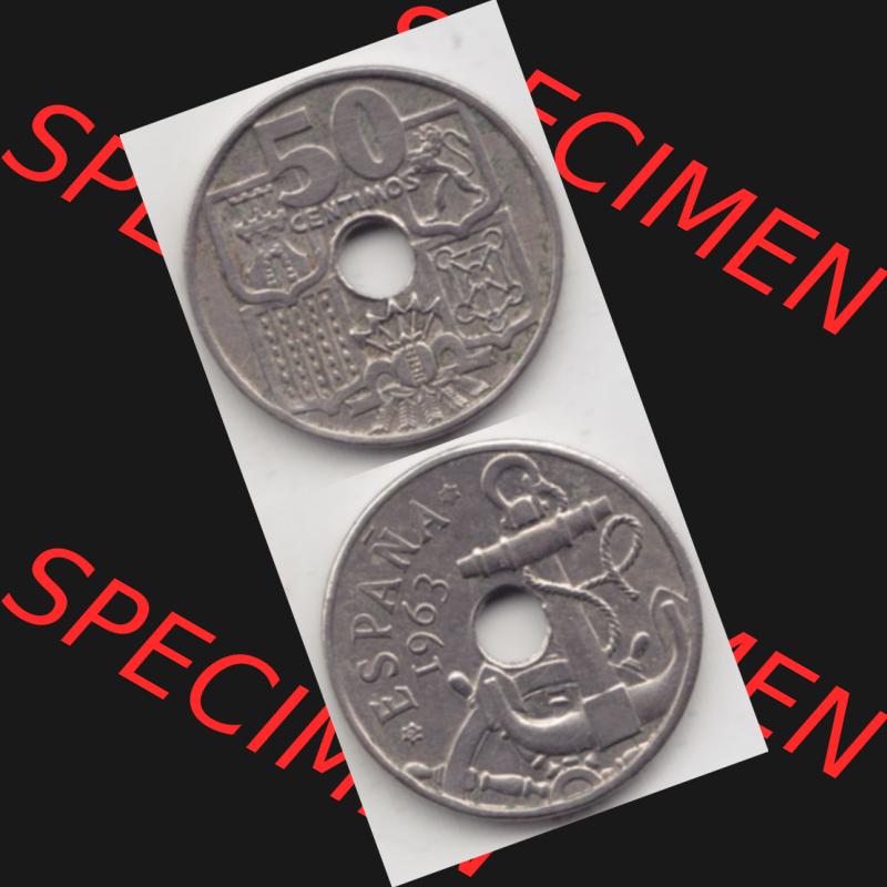 Münzen Spanien Umlaufmünze 1949-1963, 50 Centimos 1963, Münze aus Spanien, Umlaufmünze / aus Zahlungsverkehr mit Münzseiten Vertikal / Untereinander auf... Sammlung