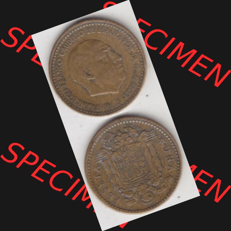 Münzen Spanien Umlaufmünze 1946-1963, 1 Peseta-Pesete 19x3, Münze aus Spanien, Umlaufmünze / aus Zahlungsverkehr mit Münzseiten Vertikal / Untereinander... Sammlung