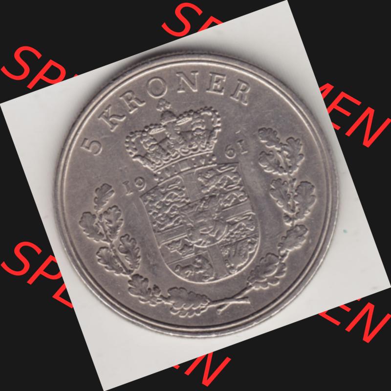 Münzen Dänemark Umlaufmünze 1960-1972, 5 Kronen 1961, König Frederick IX. Rückseite der alten dänischen Umlaufmünze aus Dänemark zum katalogisieren... Sammlung