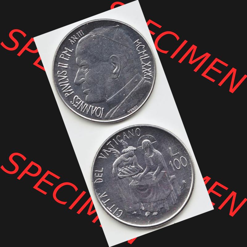 Münzen Vatikan / Vatikanstadt Umlaufmünze 1981-1981, 100 Lire Papst Johannes Paul II, Münzseiten Untereinander als Bildmaterial. Münze aus dem Vatikan der Vatikanstadt... Sammlung