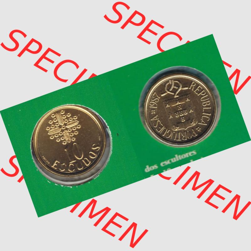 Münzen Portugal KMS Umlaufmünze 1987, 10 Escudo ii. Vorderseite und Rückseite auf einen Bild/Foto der portugiesischen Umlaufmünze aus Portugal vor der Euro-Einführung... Sammlung