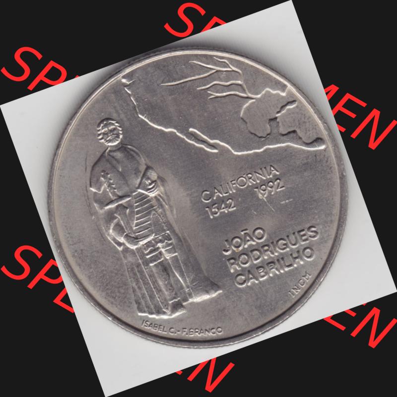Münzen Portugal Gedenkmünze 1992-1992, 200 Escudos, California 1542-1992, Joao Rodrigues Cabrilho. Rückseite der portugiesischen Gedenkmünze aus Portugal vor... Sammlung