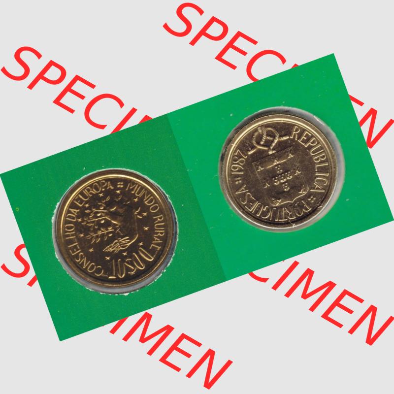 Münzen Portugal KMS Umlaufmünze 1987, 10 Escudo I. Vorderseite und Rückseite auf einen Bild/Foto der portugiesischen Umlaufmünze aus Portugal vor der Euro-Einführung... Sammlung
