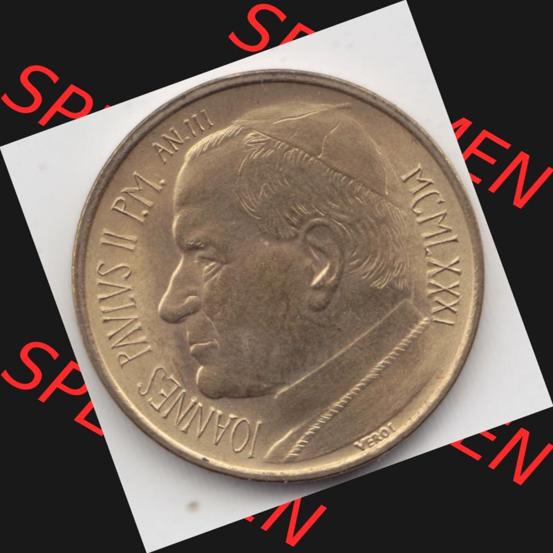 Münzen Vatikan / Vatikanstadt Umlaufmünze 1981-1981, 20 Lire Papst Johannes Paul II, Bild mit Vorderseite der Münze als Bildmaterial. Münze aus dem Vatikan der... Sammlung