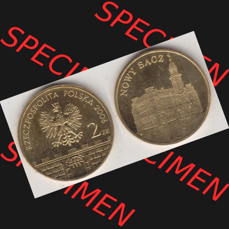 Münzen Polen Gedenkmünze 2006-2006, 2 Zloty, Historische Städte Polens - Nowy Sacz, Bild mit Vollansicht als Bildmaterial Sammlung
