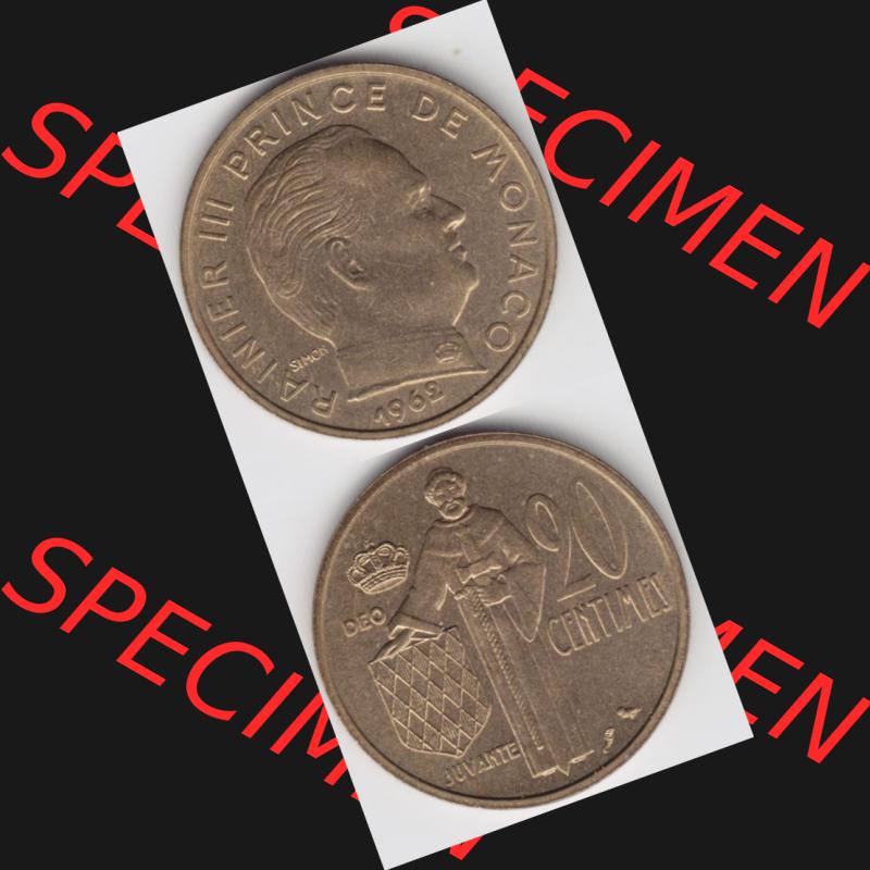 Münzen Monaco Umlaufmünze 1962-1995, 20 Centimes 1962, Münzseiten Untereinander als Bildmaterial Sammlung
