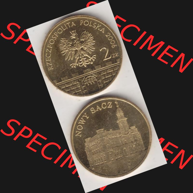 Münzen Polen Gedenkmünze 2006-2006, 2 Zloty, Historische Städte Polens - Nowy Sącz, Münzseiten Untereinander als Bildmaterial Sammlung