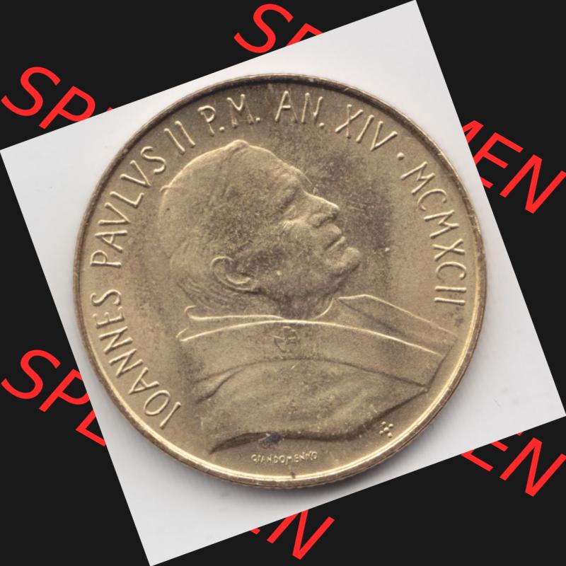 Münzen Vatikan / Vatikanstadt Umlaufmünze 1992-1992, 200 Lire Papst Giovanni Paolo II, Bild mit Vorderseite der Münze als Bildmaterial. Münze aus dem Vatikan... Sammlung