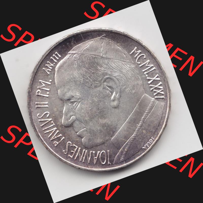 Münzen Vatikan / Vatikanstadt Umlaufmünze 1981-1981, 500 Lire Silbermünze Papst Johannes Paul II, Bild mit Vorderseite der Münze als Bildmaterial. Münze... Sammlung