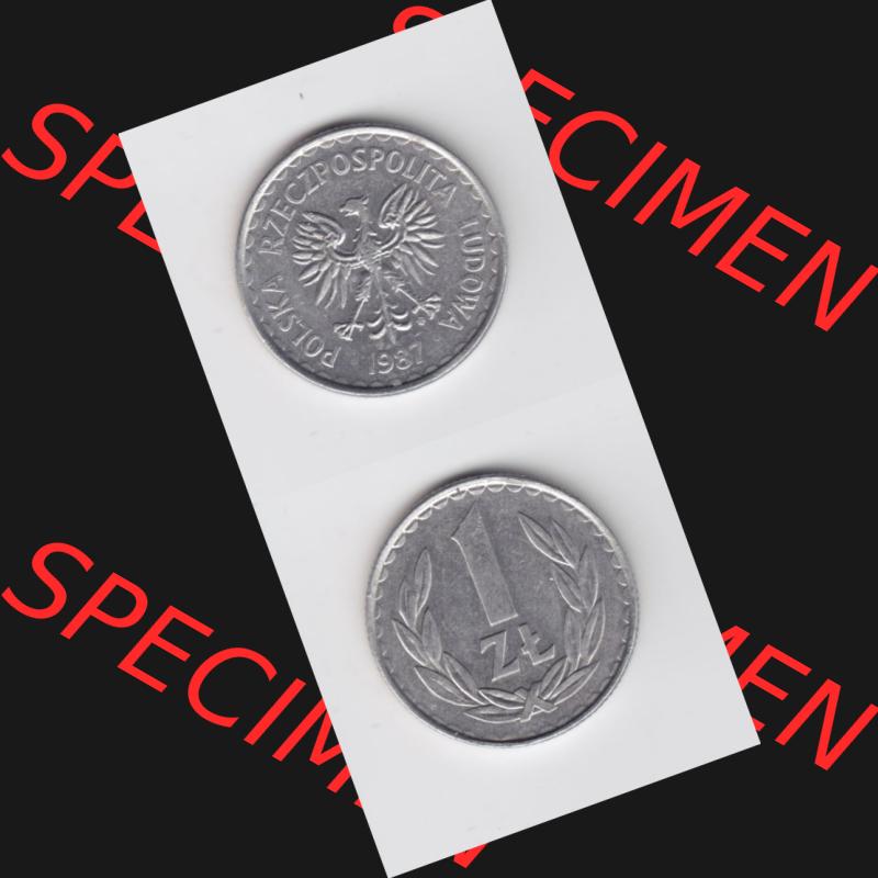 Münzen Polen Umlaufmünze 1986-1988, 1 Zloty 1987, Münzseiten Untereinander als Bildmaterial Sammlung