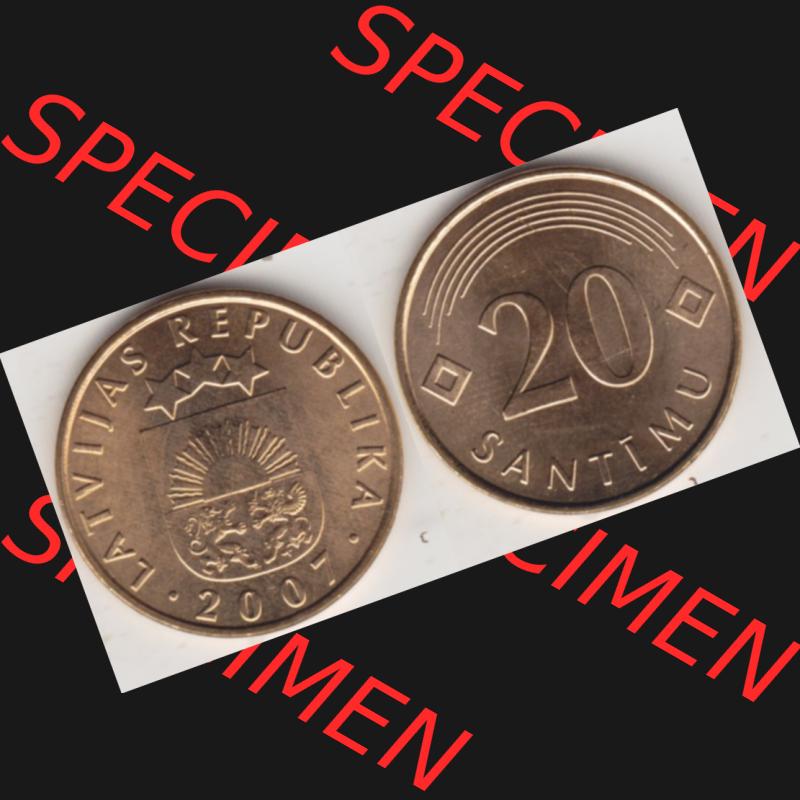Münzen Lettland Umlaufmünze 1992-2009, 20 Santimu 2007, Bild mit horizontaler Vollansicht als Bildmaterial Sammlung