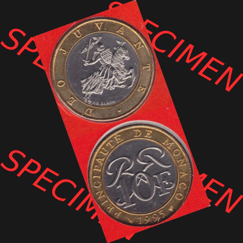 Münzen Monaco Umlaufmünze 1989-2000, 10 Francs 1995, Münzseiten Untereinander als Bildmaterial Sammlung