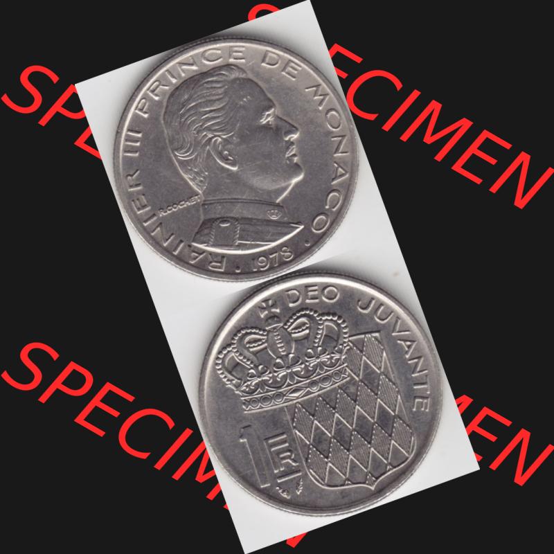 Münzen Monaco Umlaufmünze 1960-1995, 1 Fr, Franc, Franken Rainier III Prince de Monaco I. 1978, Münzseiten Untereinander als Bildmaterial Sammlung