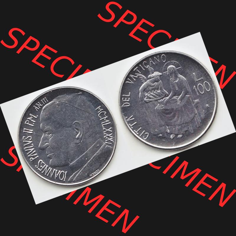 Münzen Vatikan / Vatikanstadt Umlaufmünze 1981-1981, 100 Lire Papst Johannes Paul II, Bild mit Vollansicht als Bildmaterial. Münze aus dem Vatikan der Vatikanstadt... Sammlung