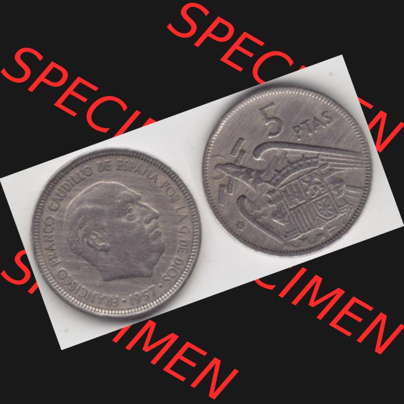 Münzen Spanien Umlaufmünze 1957-1957, 5 Peseten 1957, Bild mit Vollansicht als Bildmaterial Sammlung
