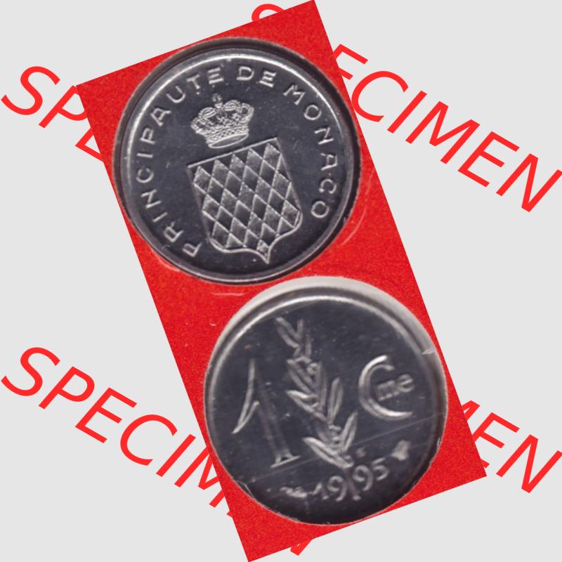 Münzen Monaco Umlaufmünze 1976-1995, Centime 1995, Münzseiten Untereinander als Bildmaterial Sammlung