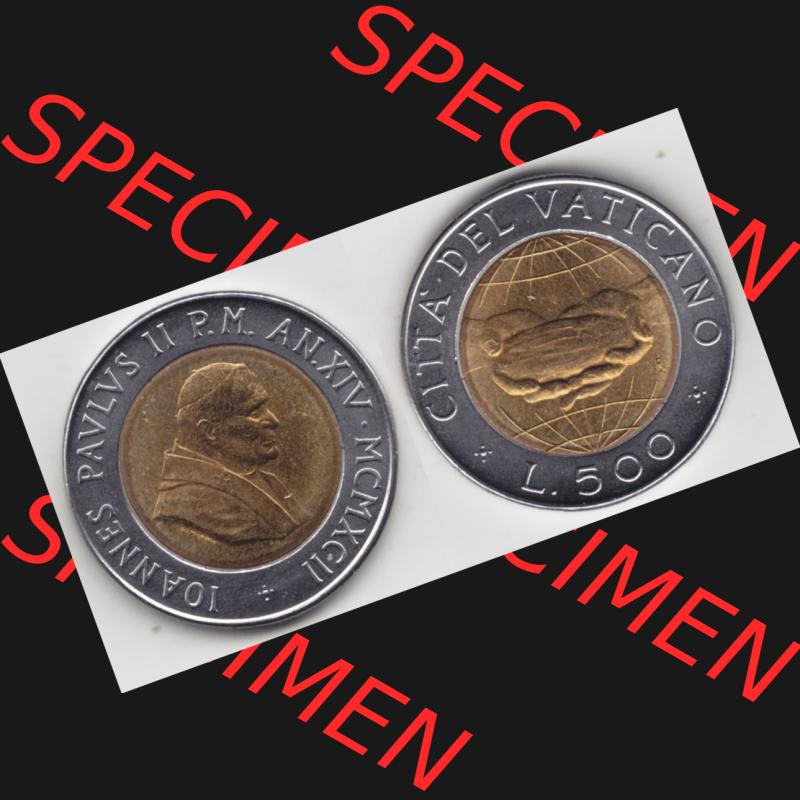 Münzen Vatikan / Vatikanstadt Umlaufmünze 1992-1992, 500 Lire Papst Giovanni Paolo II, Bild mit Vollansicht als Bildmaterial. Münze aus dem Vatikan der Vatikanstadt... Sammlung