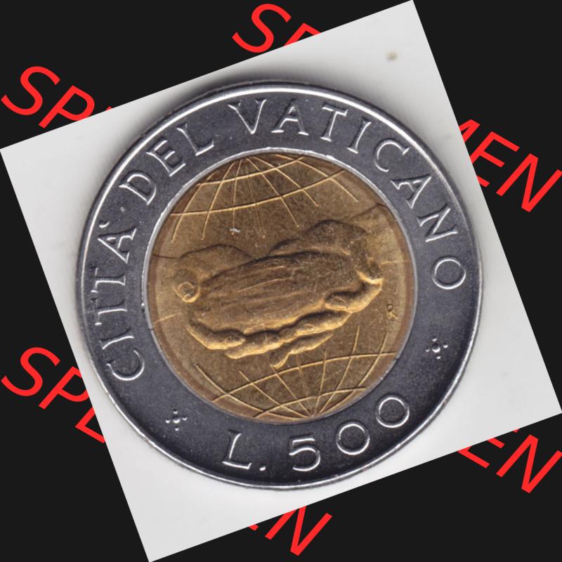 Münzen Vatikan / Vatikanstadt Umlaufmünze 1992-1992, 500 Lire Papst Giovanni Paolo II, Bild mit Rückseite der Münze als Bildmaterial. Münze aus dem Vatikan... Sammlung
