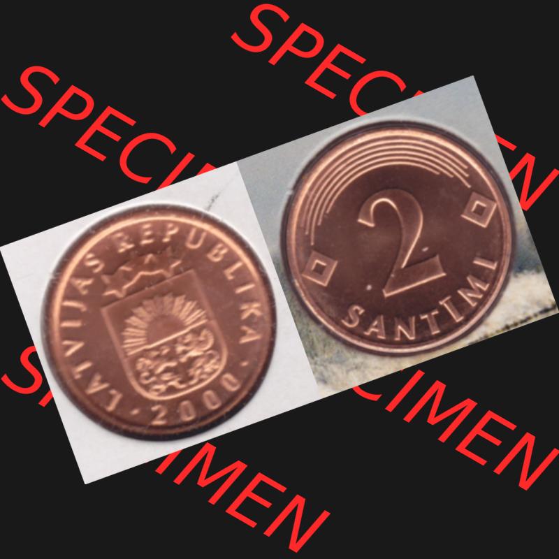 Münzen Lettland Umlaufmünze 1992-2009, 2 Centimes 2000, aus Münzensatz Bild mit horizontaler Vollansicht als Bildmaterial Sammlung