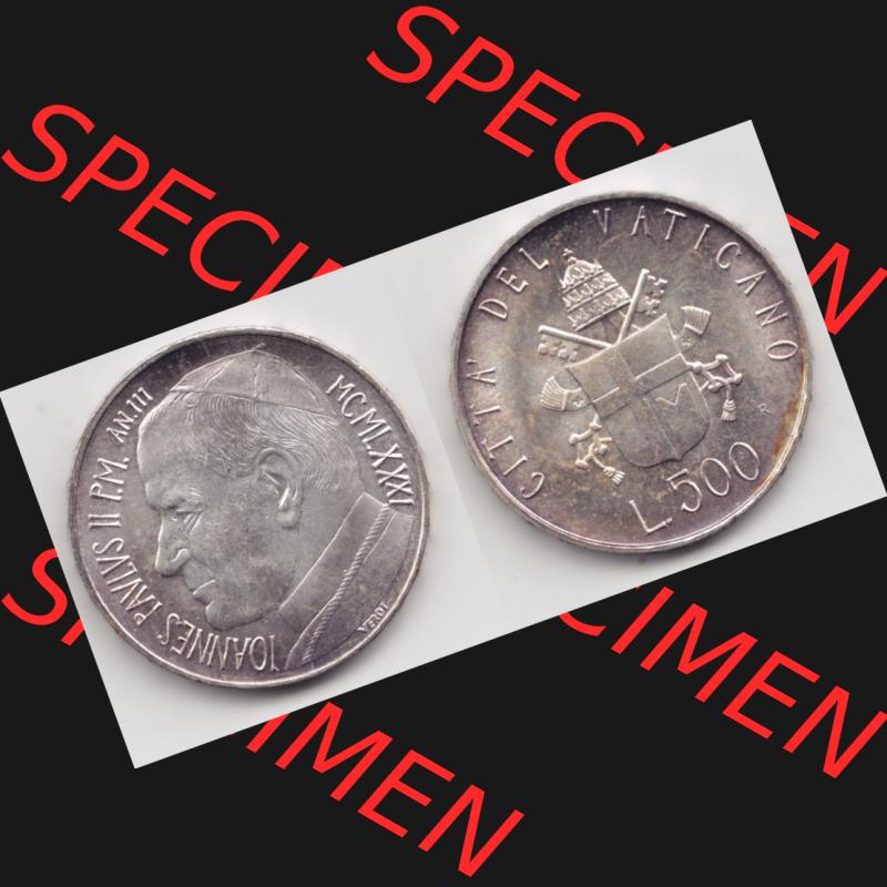 Münzen Vatikan / Vatikanstadt Umlaufmünze 1981-1981, 500 Lire Silbermünze Papst Johannes Paul II, Bild mit Vollansicht als Bildmaterial. Münze aus dem Vatikan... Sammlung